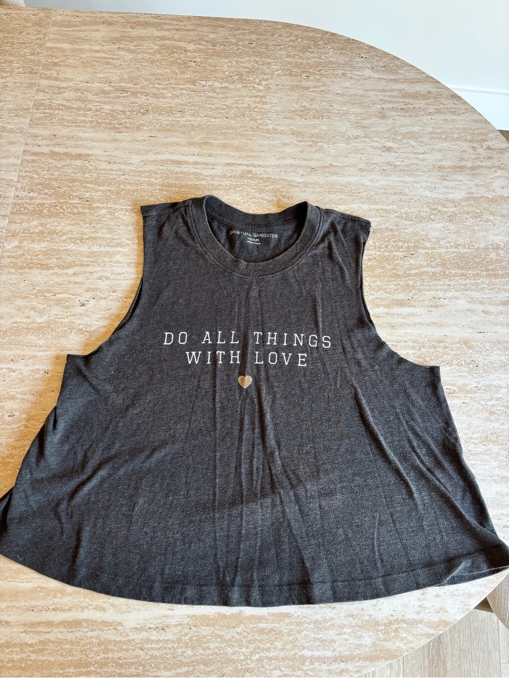 Spiritual Gangster Charcoal Muscle Tank with Pink Heart - Picture 3 of 5